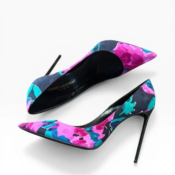 Saint Laurent Zoe Floral Print Fabric Pointed Toe Pumps EU 36.5 US 6.5 - Picture 11 of 14